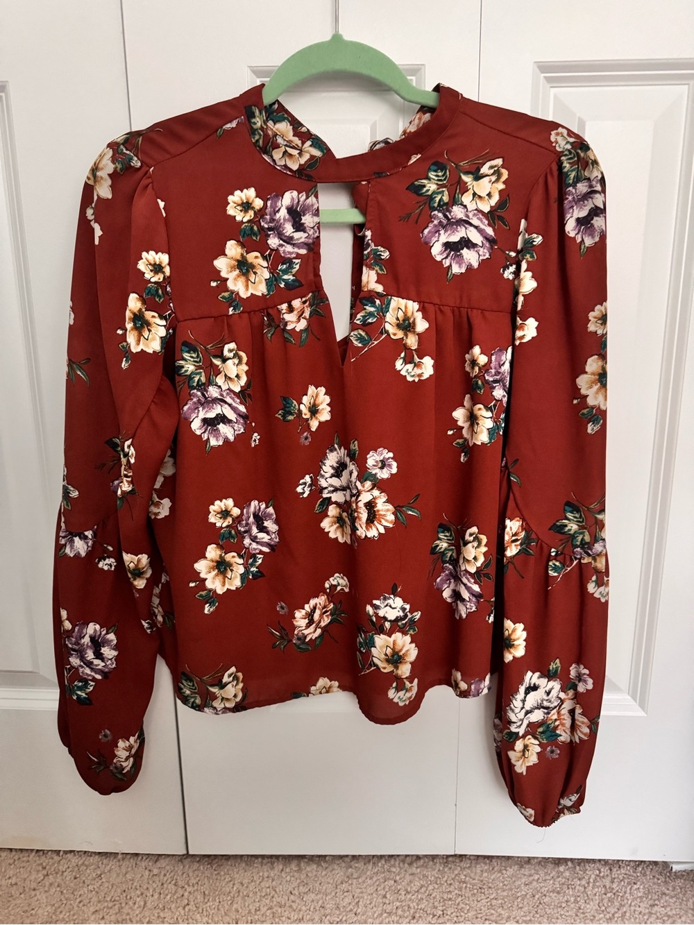 Forever 21 Women's Floral Keyhole Blouse - Rust